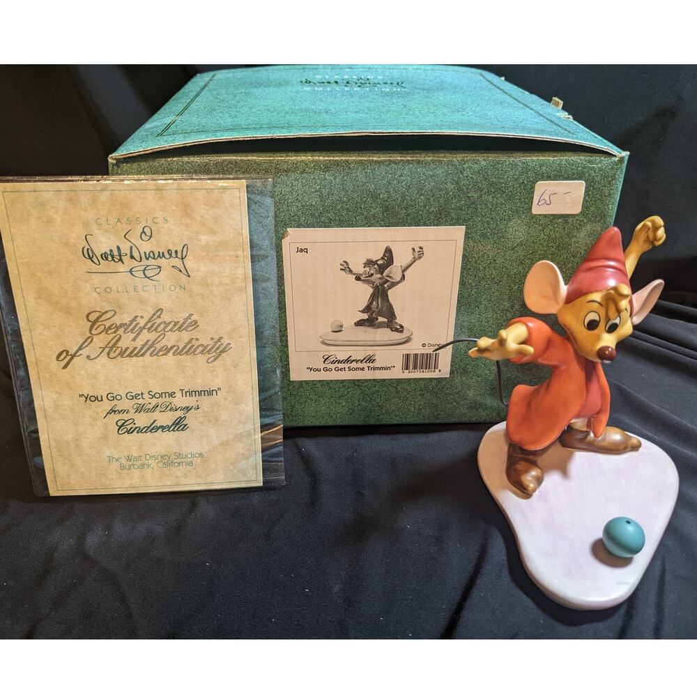 DISNEY WDCC Jaq Cinderella 4 1/5in You Go Get Some Trimmin Figurine Box & COA